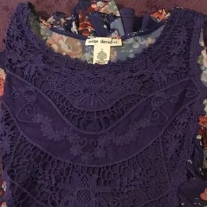 NWOT  Indigo Thread Company Babydoll Purple & Floral Summer Women’s Tank Top